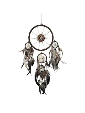 Brown and Black Dreamcatcher Art with Feathers and Beads